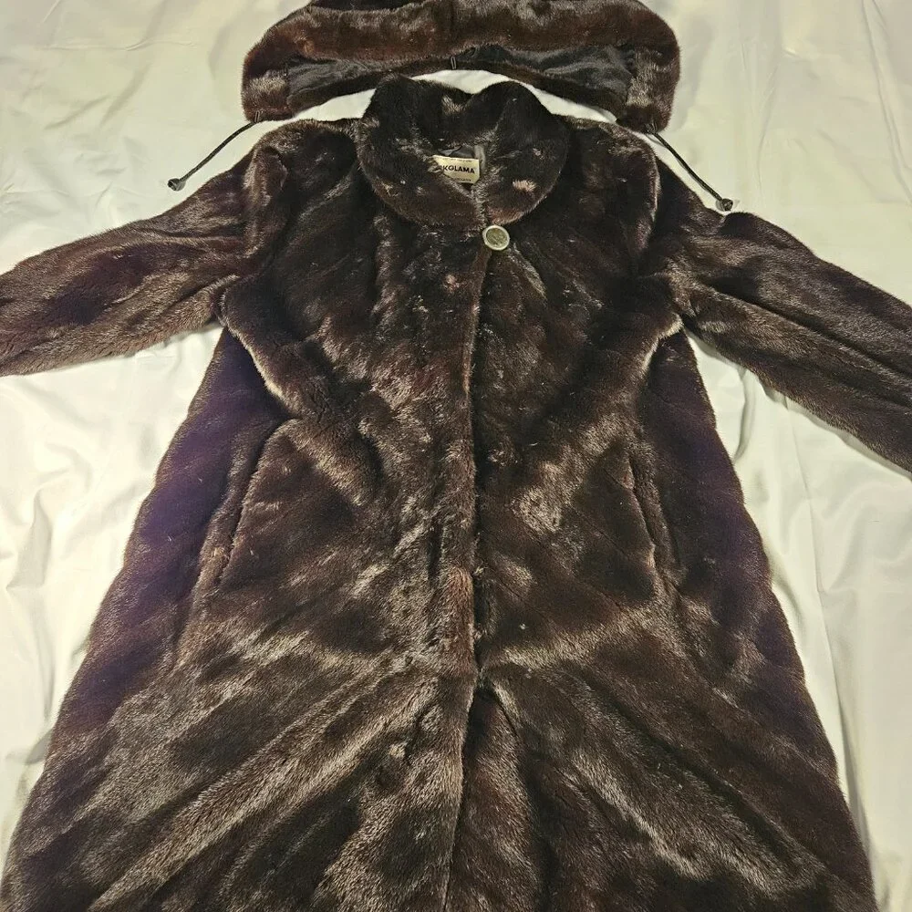 BLACKGLAMA Dark Ranch Mink Fur Coat‎ - Size 12 - Perfect Condition with Hood